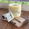 Beeswax pillar candle with hand crafted wooden stand