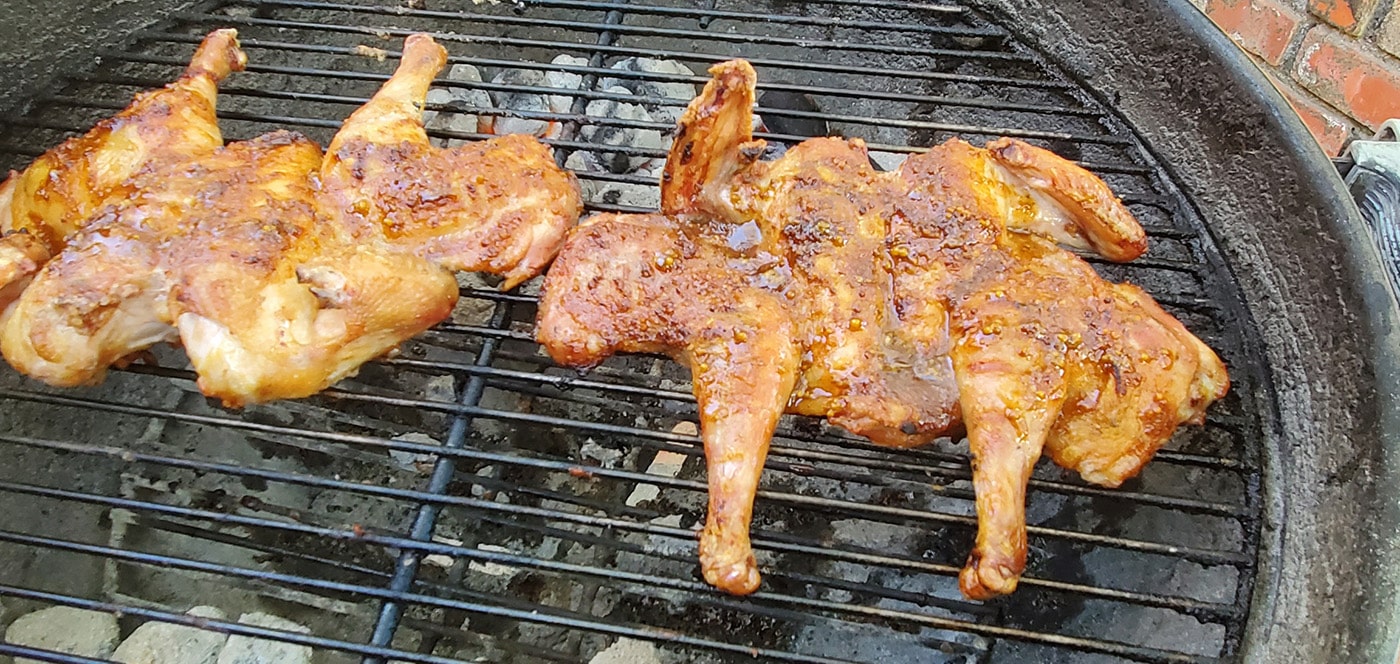 grilled chicken with spicy beer mustard and honey glaze