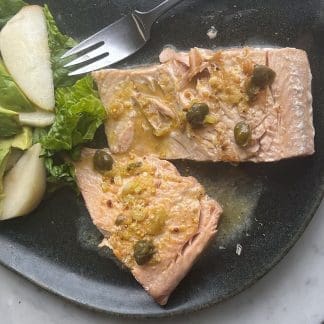 Salmon with Lemon, Caper and Spicy Beer Mustard Sauce