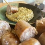 Grilled brats with horseradish mustard sauce