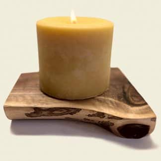 Beeswax pillar candle with hand crafted wooden stand