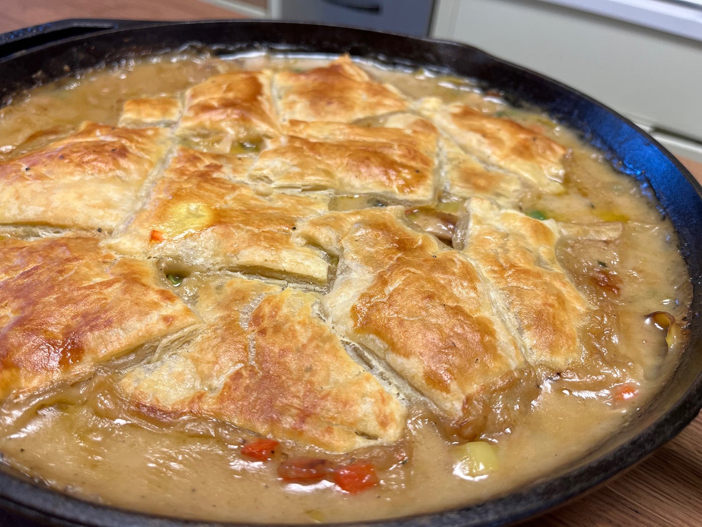 One-Skillet Chicken Pot Pie with Spicy Beer Mustard and Thyme
